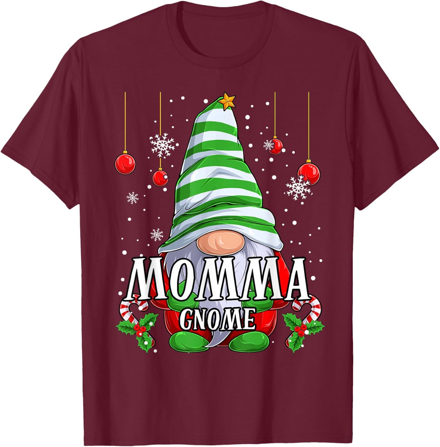 Momma Gnome christmas pajamas matching family group T-Shirt - T-Shirt | Maroon