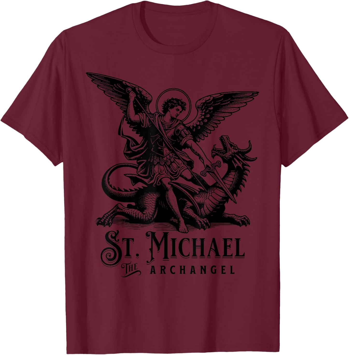 St Michael the Archangel Catholic Christian Saint T-Shirt - T-Shirt | Maroon