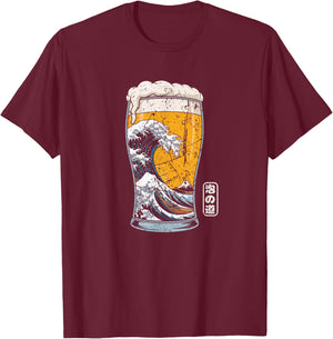 Great Wave Off Kanagawa Souvenir en Mousse Japonaise pour Amateur de bière T-Shirt - T-Shirt | Maroon