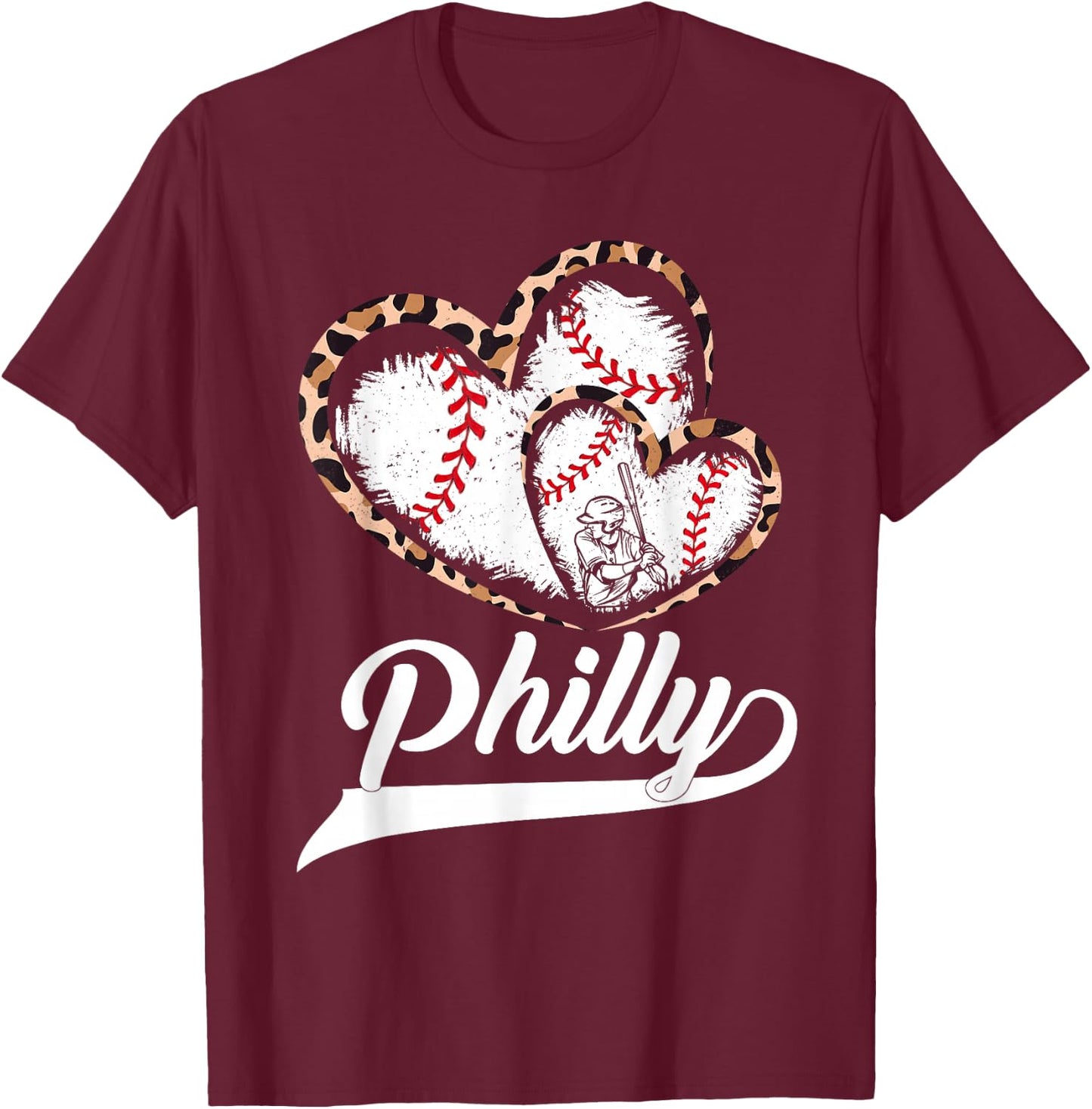 Philadelphies Souvenir Leopard Heart I Love Philadelphies T-Shirt - T-Shirt | Maroon