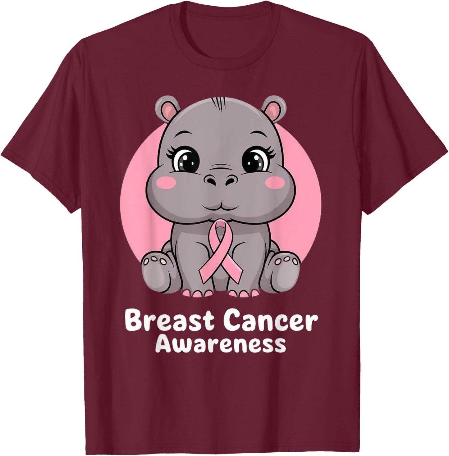 Hippo Hope Pink Ribbon T-Shirt - T-Shirt | Maroon