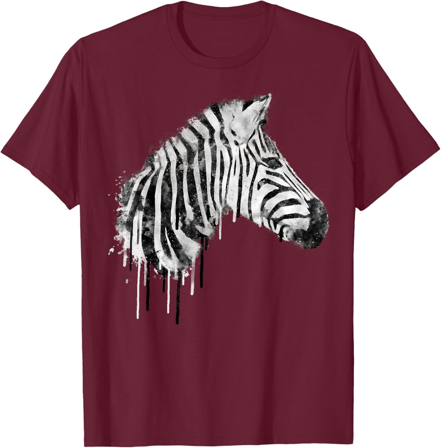 Zebra Watercolor Artistic Horse Wildlife Lovers Graphic T-Shirt - T-Shirt | Maroon