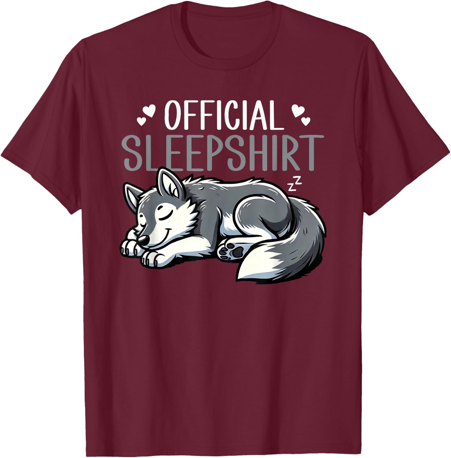 Wolf Official Pyjamas with Wolf Design , Black, S T-Shirt - T-Shirt | Maroon