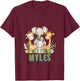 Kids MYLES First Name Safari Nursery Theme Elephant Giraffe Cute T-Shirt - T-Shirt | Maroon