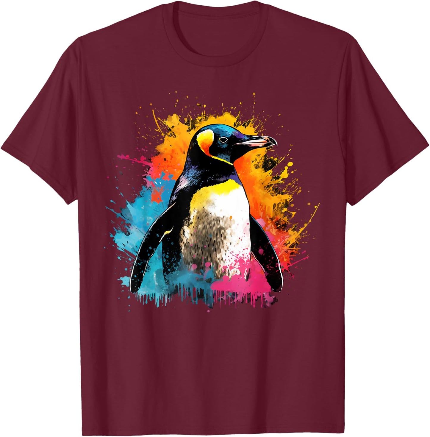 Artistic Colorful Pop Art painted Penguin T-Shirt - T-Shirt | Maroon