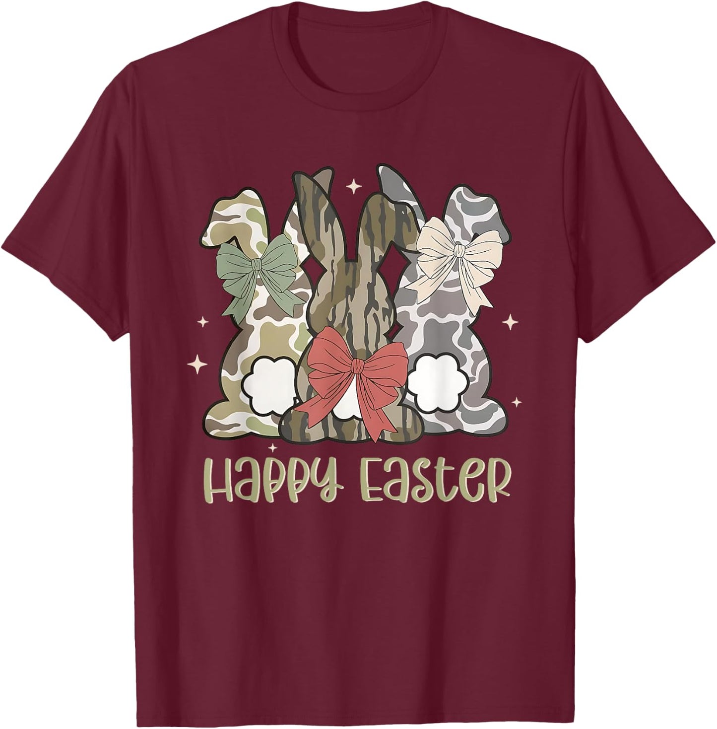Camo Bunny Happy Easter Camouflage Bunnies Coquette Bow Kids T-Shirt - T-Shirt | Maroon