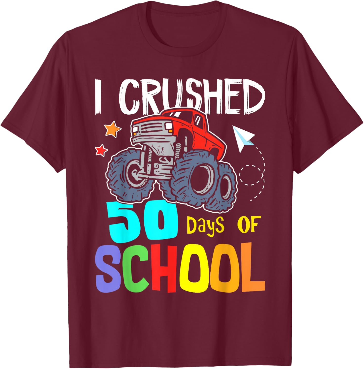 Crushing 50th Day Of School Jam truck 50 Days Of School Kids T-Shirt - T-Shirt | Maroon