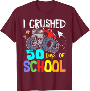 Crushing 50th Day Of School Jam truck 50 Days Of School Kids T-Shirt - T-Shirt | Maroon