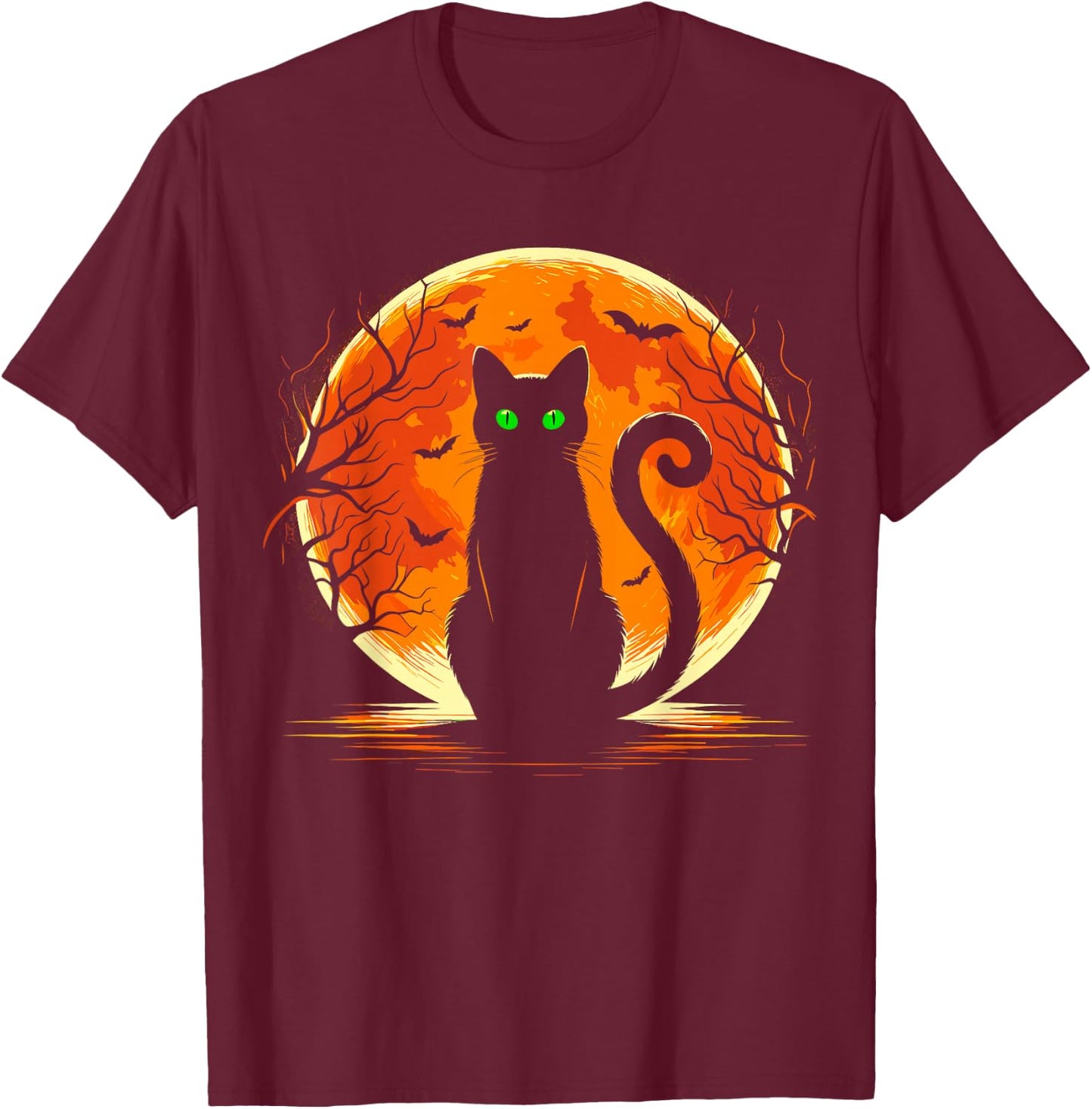 Scary Cat Costume Retro Moon Cat T-Shirt - T-Shirt | Maroon