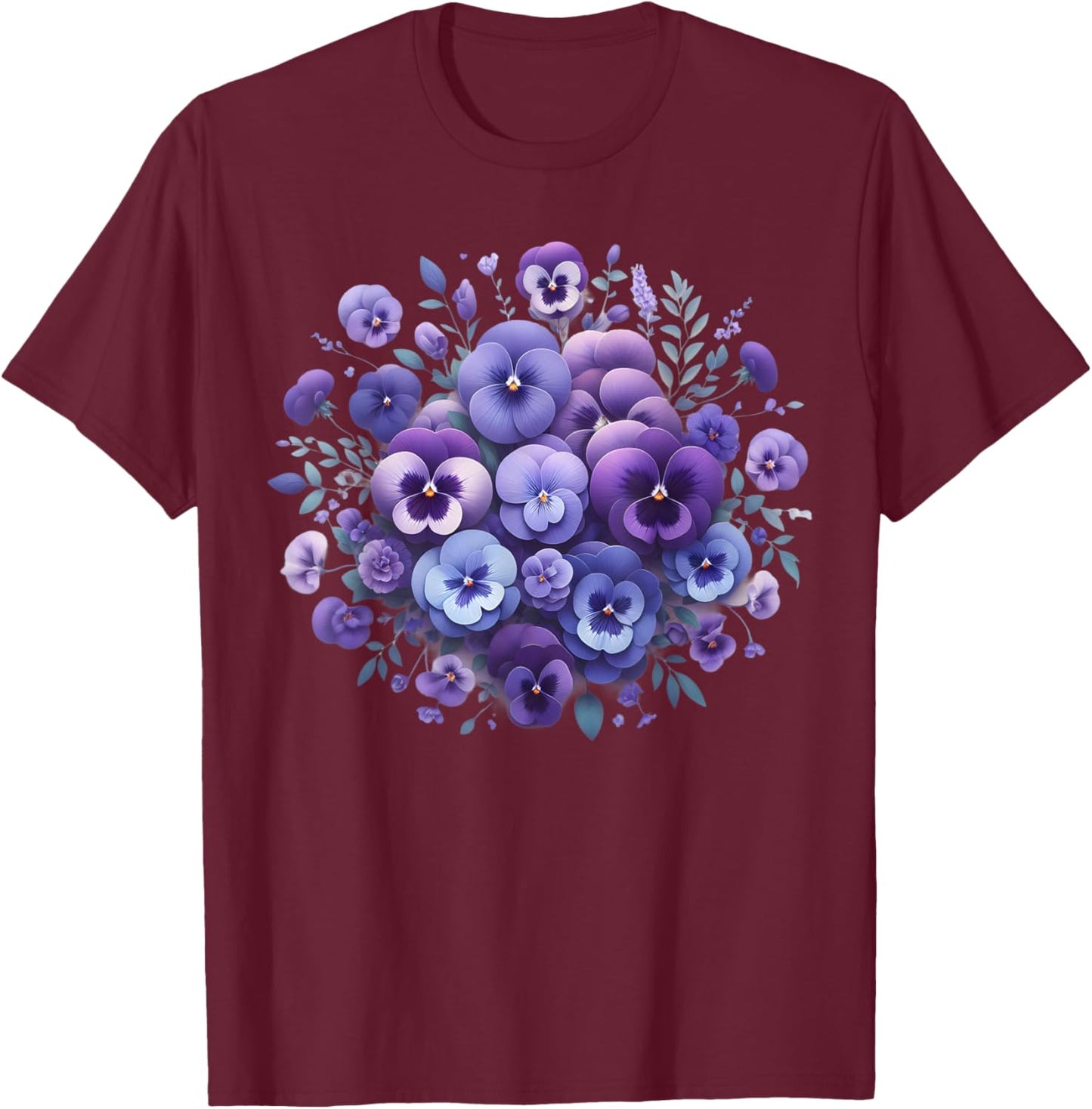 Alzheimer Purple Floral Pansy Dementia Alzheimer's Awareness T-Shirt - T-Shirt | Maroon
