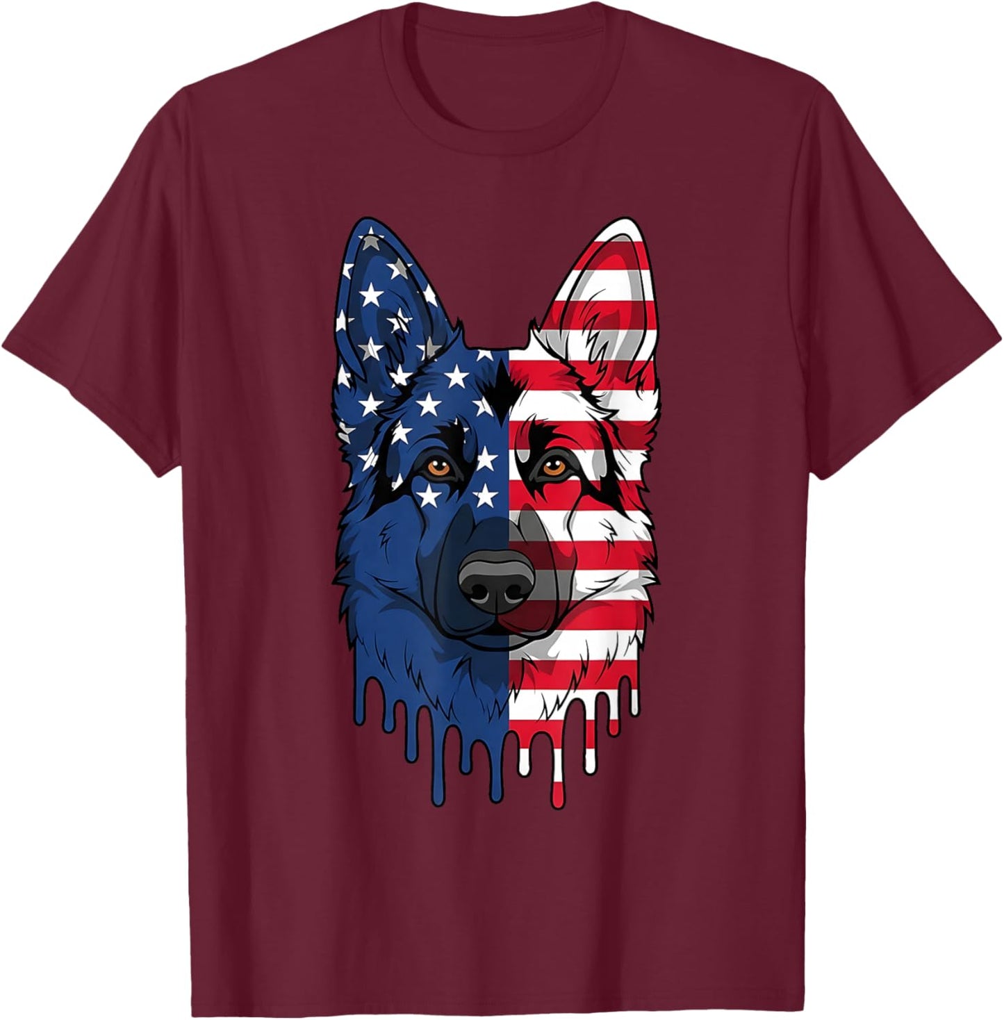 4th of July German Shepherd Dog American Flag Patriotic T-Shirt - T-Shirt | Maroon