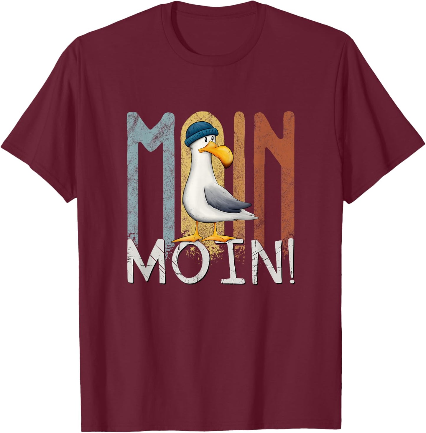 Skizzenmonster Maritime Meer Kunst Coole Möwe mit Mütze Nordsee Ostsee Moin für Nordlichter, -Erwachsene, Kurzarm, Schwarz, S T-Shirt - T-Shirt | Maroon