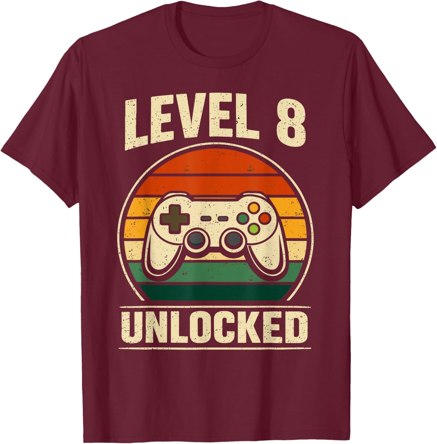 8th Birthday Level 8 Unlocked Gamer Gaming Eight Birthday T-Shirt - T-Shirt | Maroon