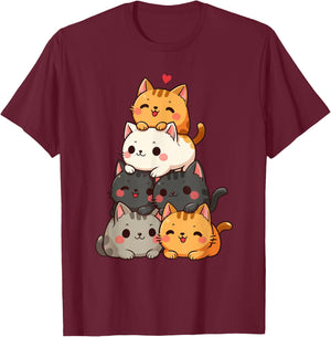 Cute Cats and Kittens, Cat Lovers, Kids Anime Kawaii Cat T-Shirt - T-Shirt | Maroon