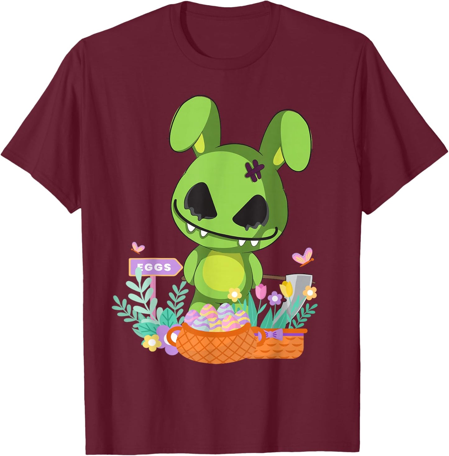 Funny goth zombie easter scary bunny dye easter eggs rabbit T-Shirt - T-Shirt | Maroon
