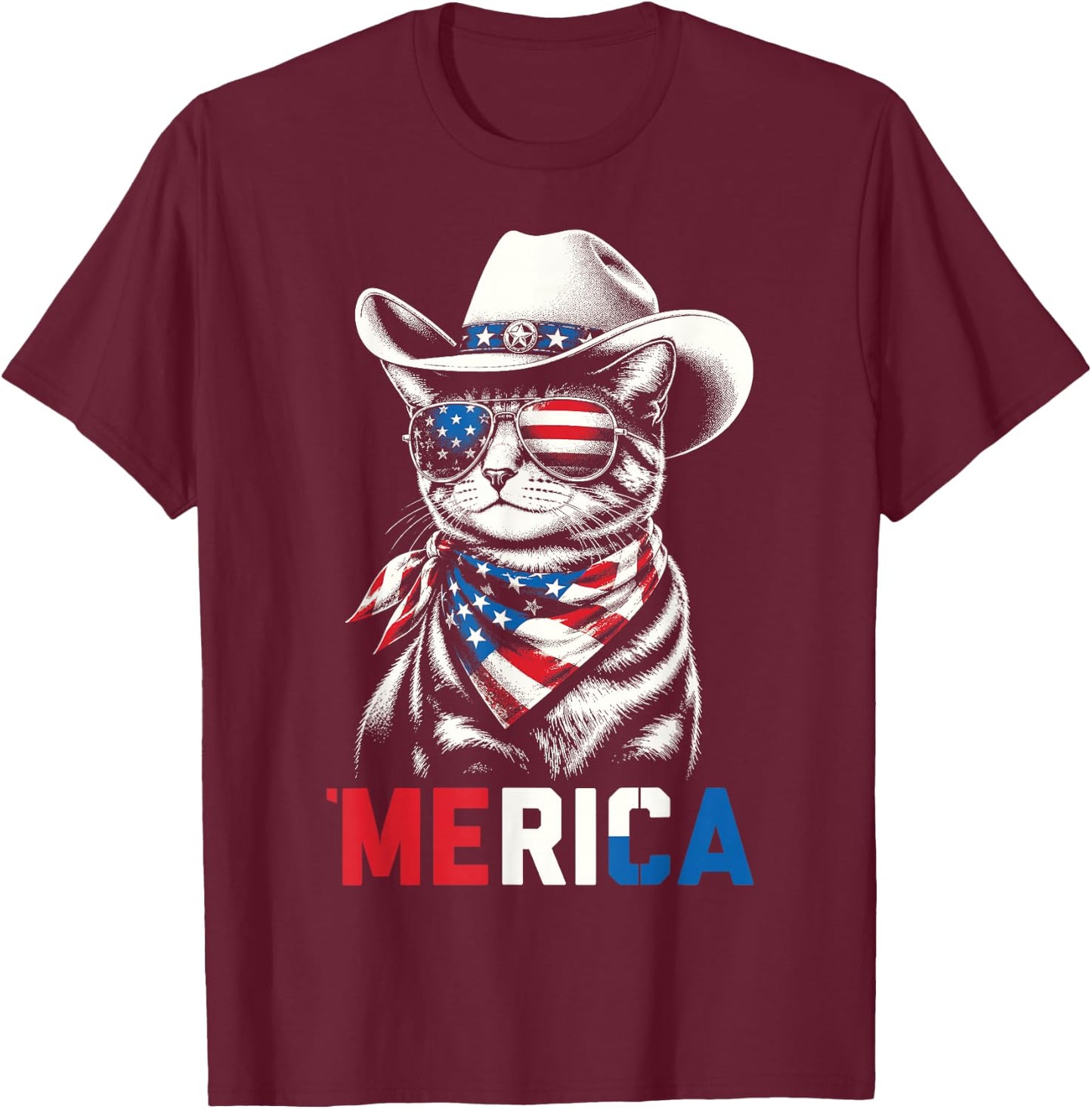 Funny USA 'Merica Cat 4th of July Patriotic Men Women Kids T-Shirt - T-Shirt | Maroon