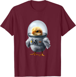 Cute Baby Chicken Astronaut T-Shirt - T-Shirt | Maroon