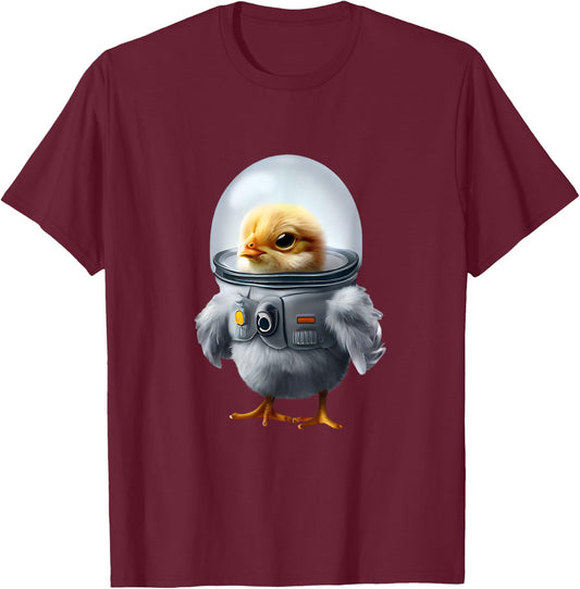 Cute Baby Chicken Astronaut T-Shirt - T-Shirt | Maroon
