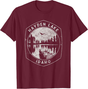 Vintage Hayden Lake Idaho Outdoors Vacation T-Shirt - T-Shirt | Maroon