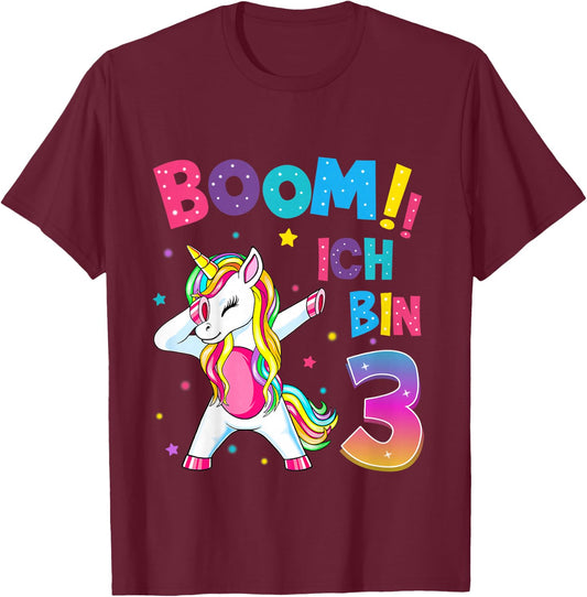 Children's 3 Birthday Girls 3 Years Dancing Funny Unicorn , black T-Shirt - T-Shirt | Maroon