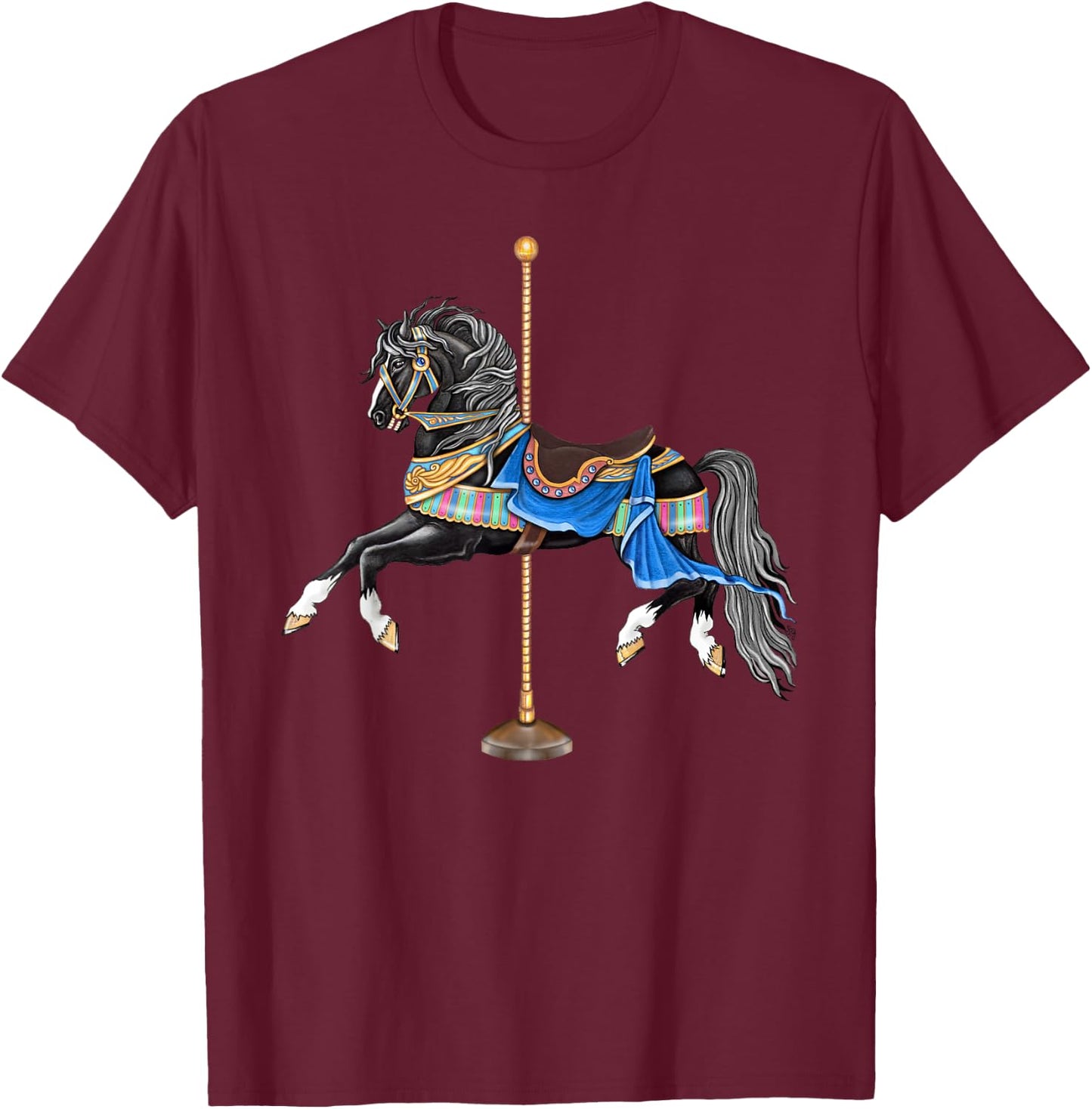 Black Stallion Carousel Horse T-Shirt - T-Shirt | Maroon