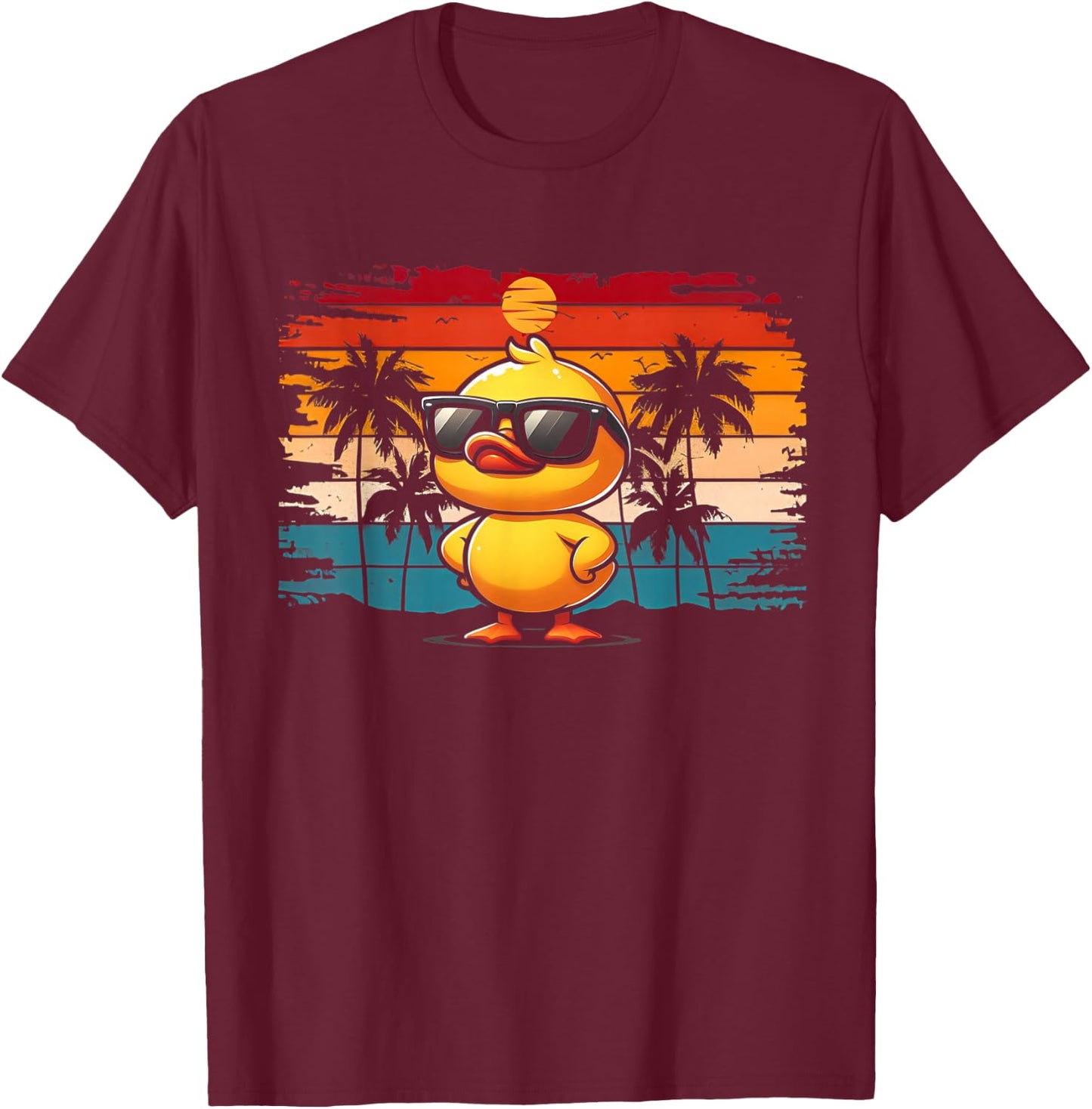 Funny Duck Shirt Cool Retro Yellow Duck in Sunglasses T-Shirt - T-Shirt | Maroon