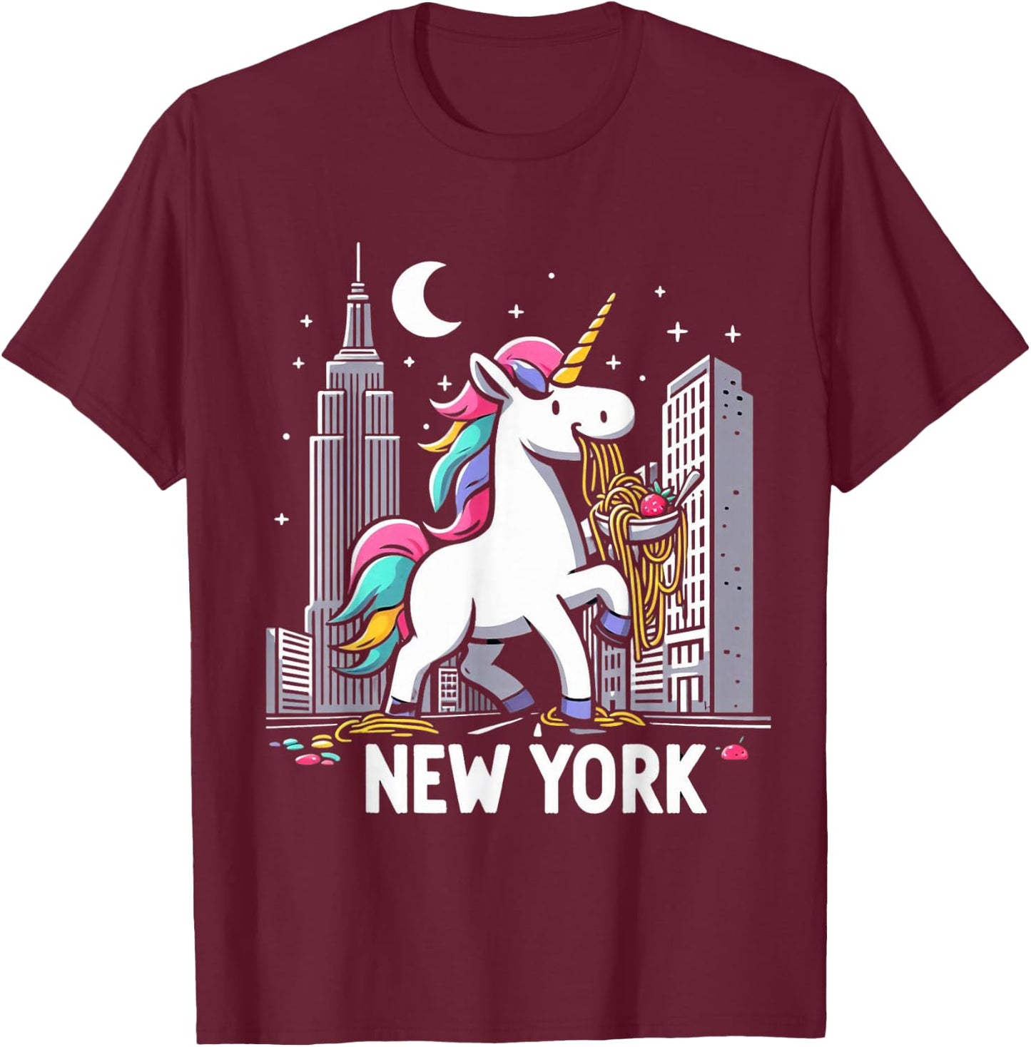 Unicorn New York Spaghetti America Boys Girls Kids Adults T-Shirt - T-Shirt | Maroon