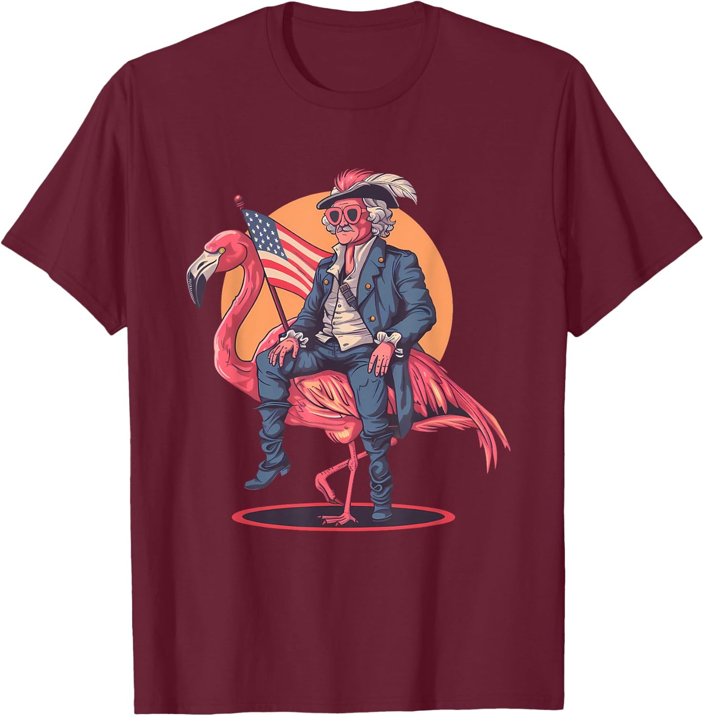 Fourth Of July 4th Of July Flamingo George Washington USA Women Kids Men T-Shirt - T-Shirt | Maroon