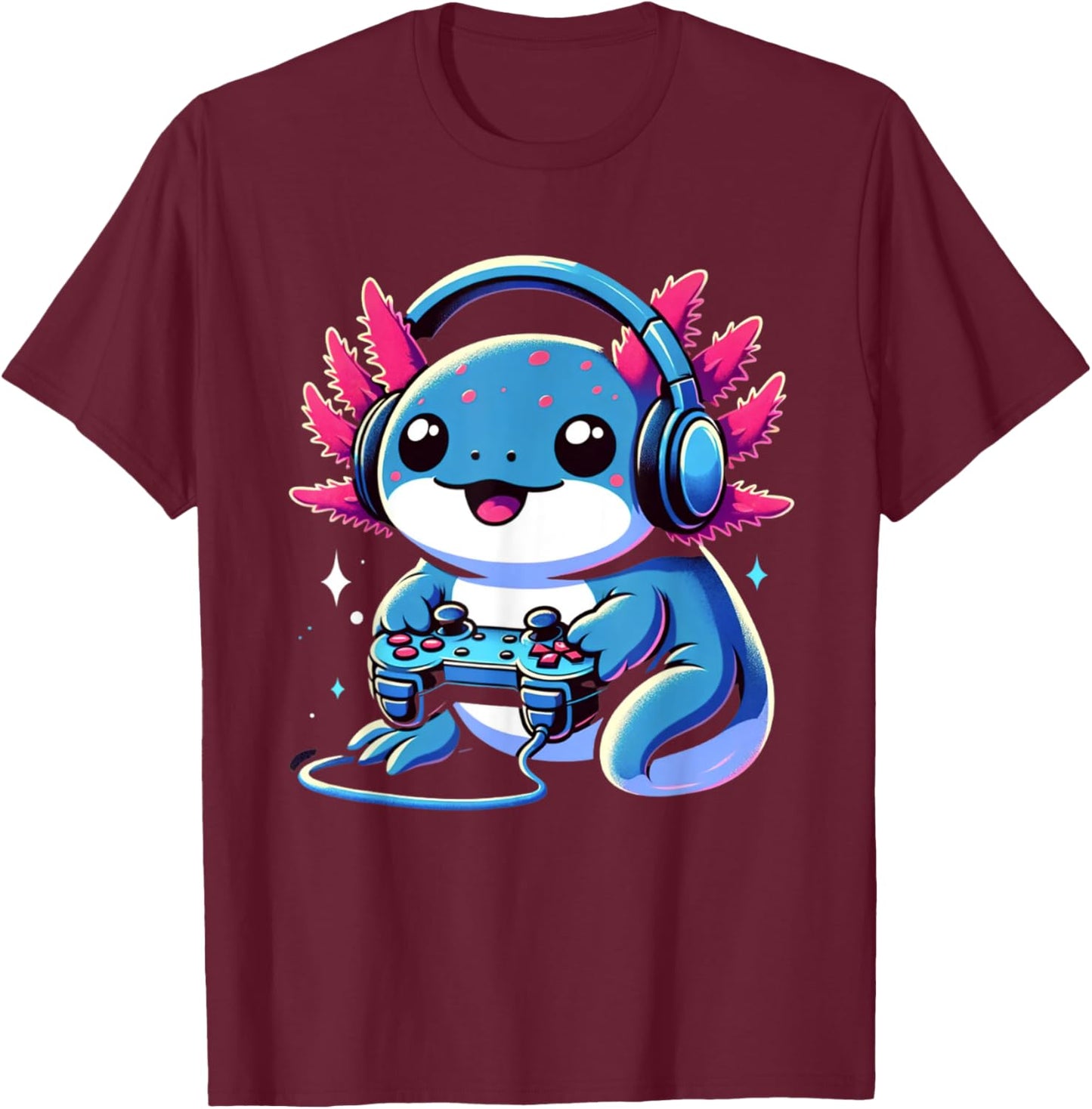 Funny Axolotl Gamer Gaming Axolotl Video Game T-Shirt - T-Shirt | Maroon