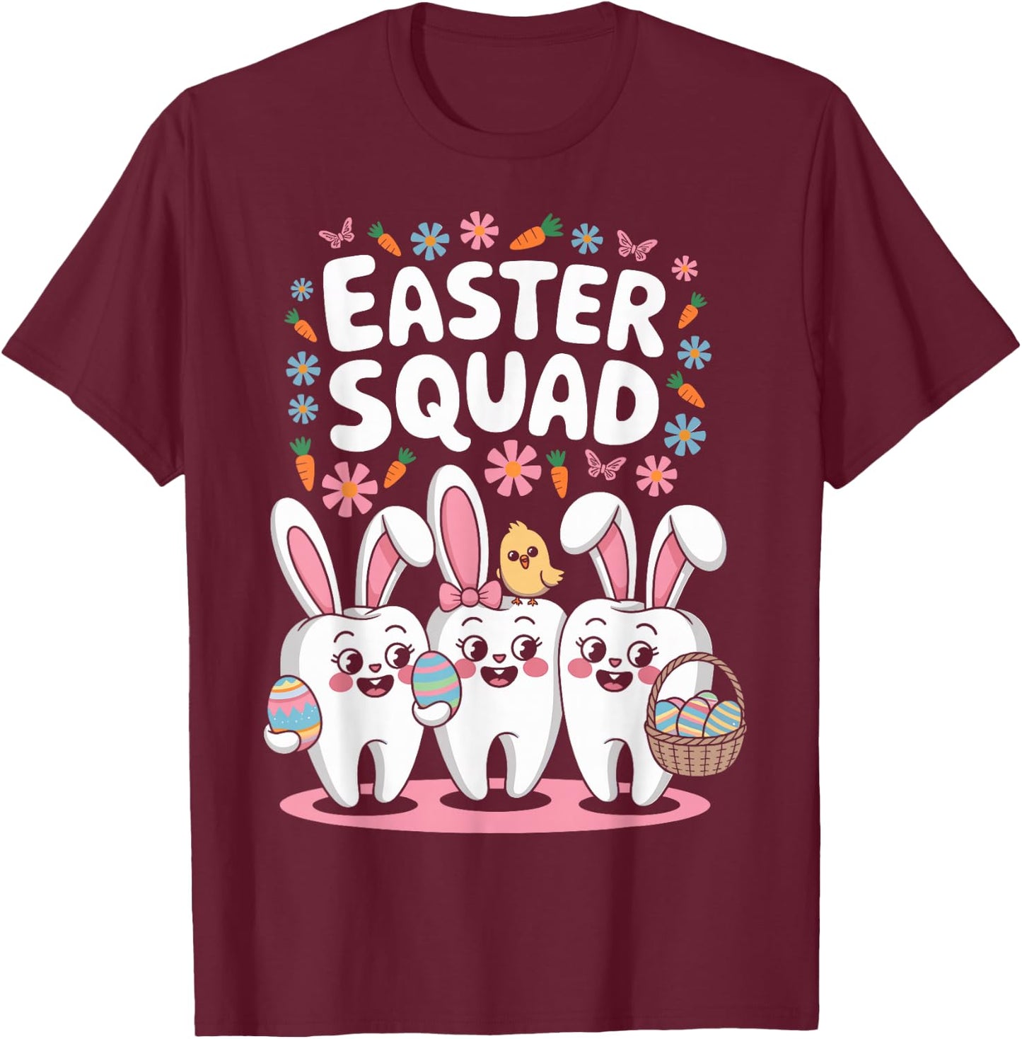 Easter Dental Squad Cute Bunny Teeth Dentist Oral Hygienist T-Shirt - T-Shirt | Maroon