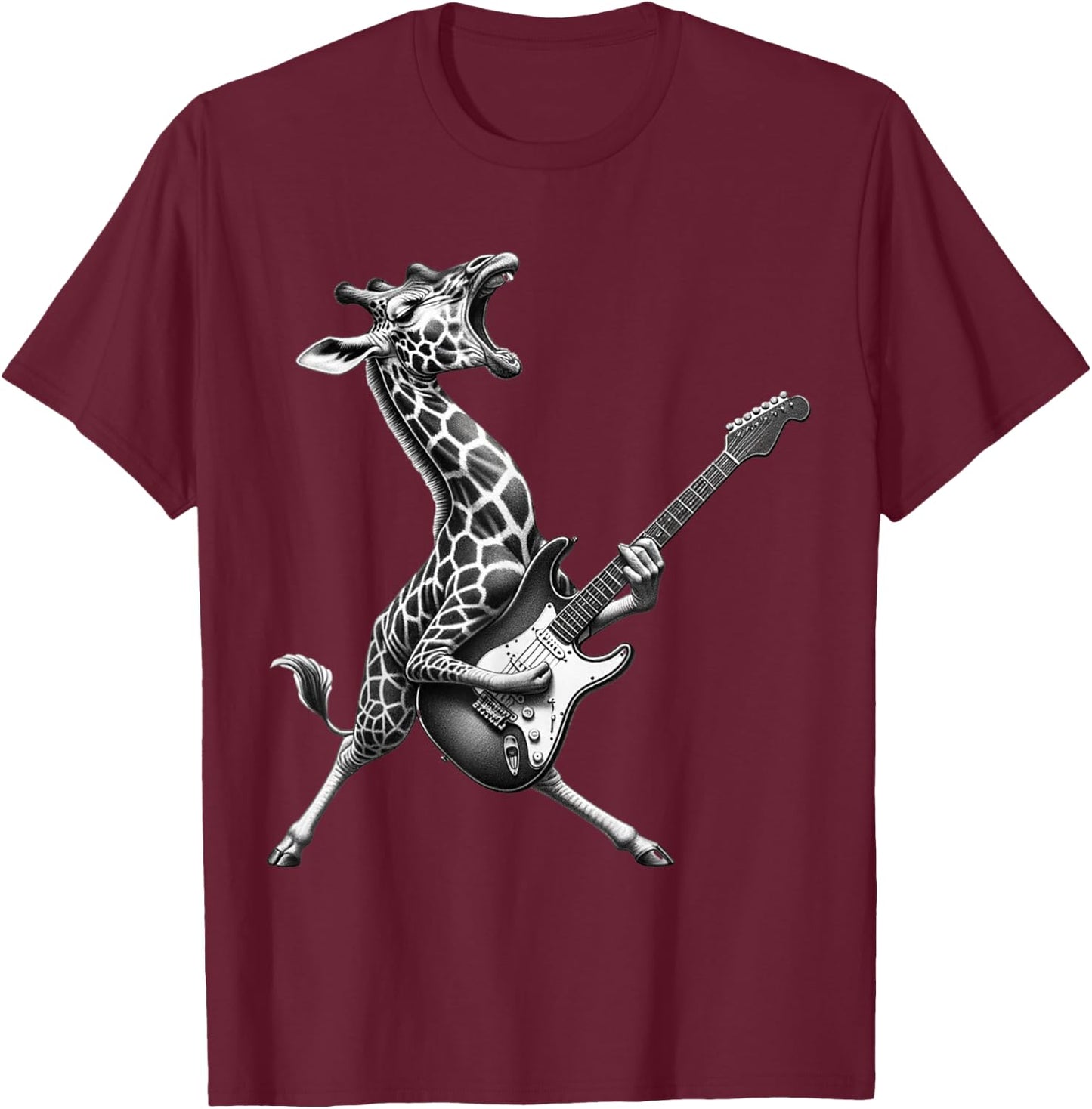 Funny Giraffe Playing Electric Guitar. Giraffe Guitar Lover T-Shirt - T-Shirt | Maroon