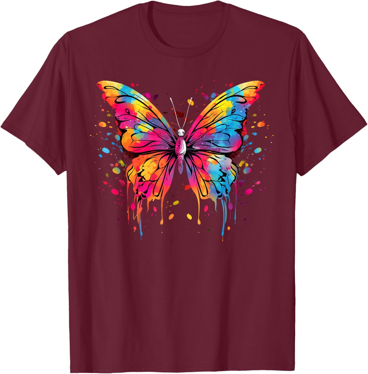 Cool Butterfly on Colourful Painted Butterfly , black T-Shirt - T-Shirt | Maroon