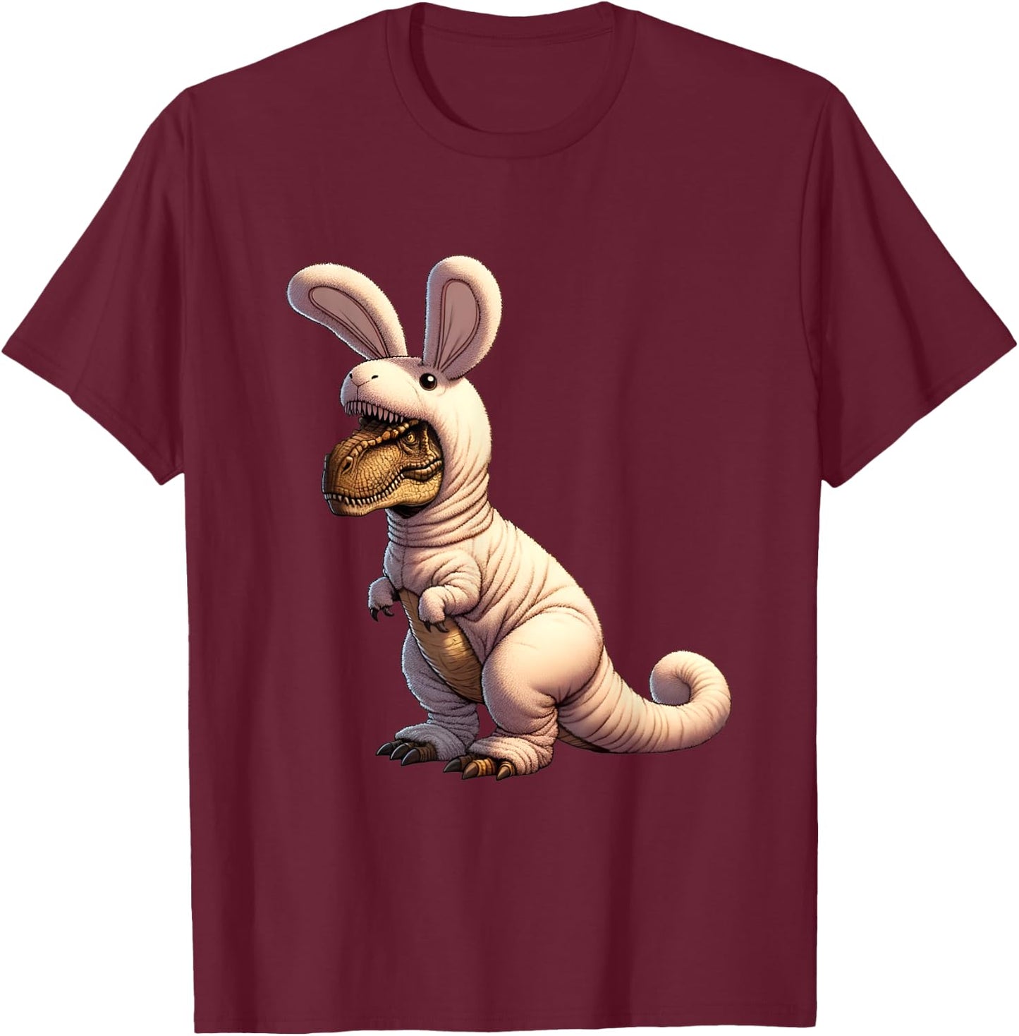 T-rex dinosaur in a bunny costume easter theme T-Shirt - T-Shirt | Maroon