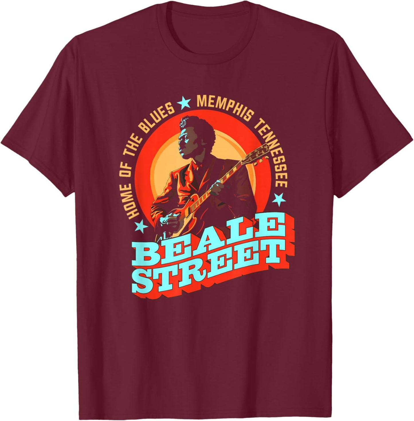 Home Of The Blues Beale Street Memphis - Guitarist Souvenir T-Shirt - T-Shirt | Maroon