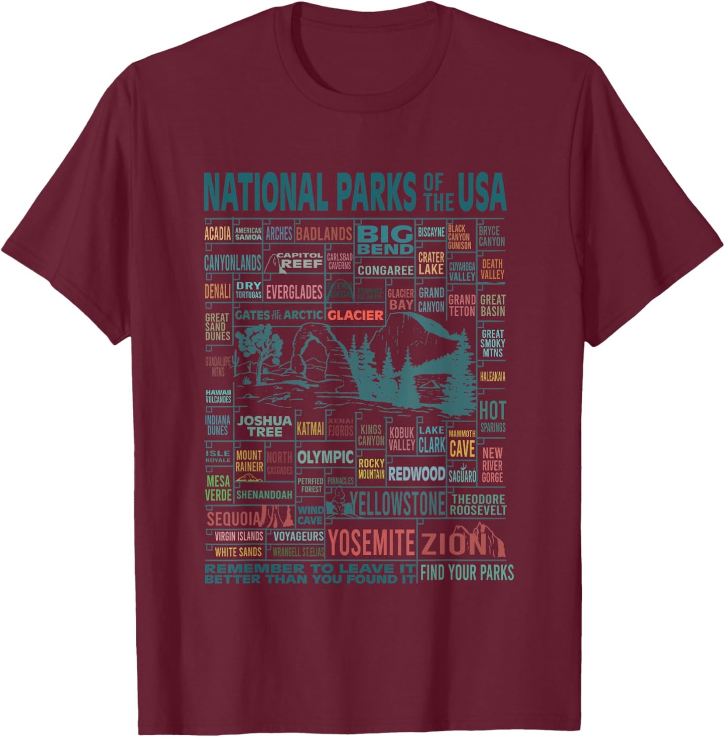 National Park Name Adventure Awaits Camping Hiking Camper T-Shirt - T-Shirt | Maroon