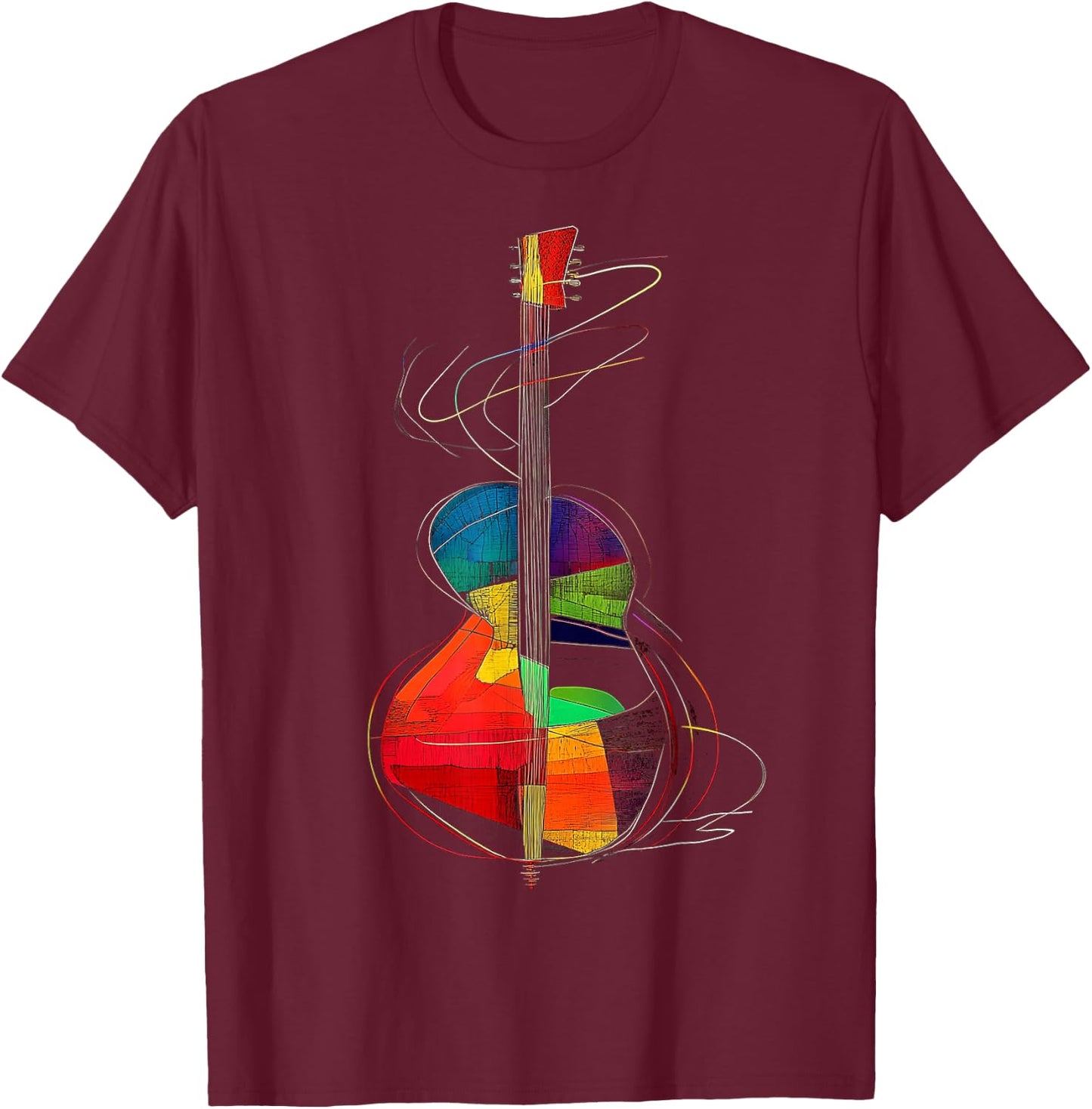 Guitar Musical Instrument Pattern Illustration Guitar , Black, S T-Shirt - T-Shirt | Maroon