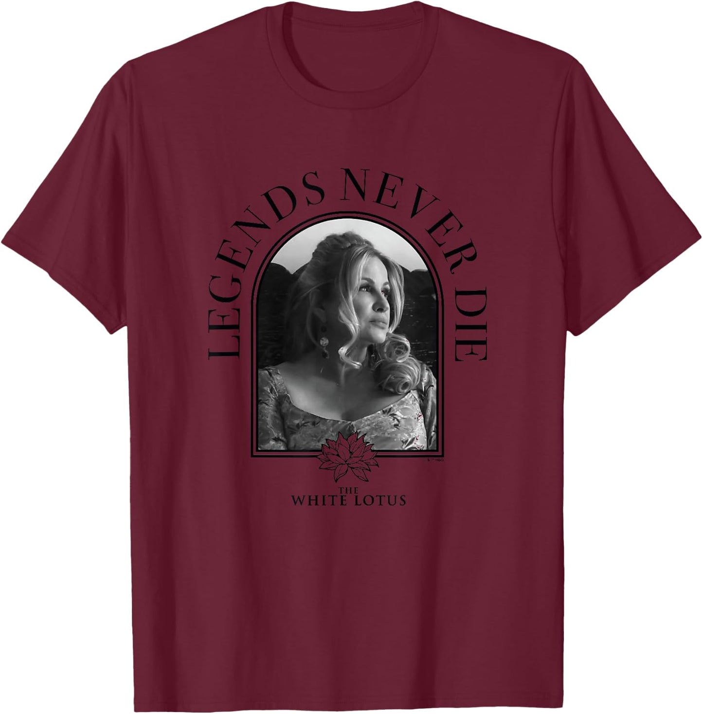 The White Lotus Black & White Tanya Legends Never Die Frame T-Shirt - T-Shirt | Maroon