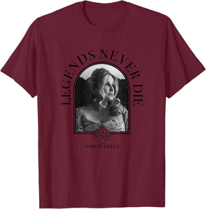The White Lotus Black & White Tanya Legends Never Die Frame T-Shirt - T-Shirt | Maroon