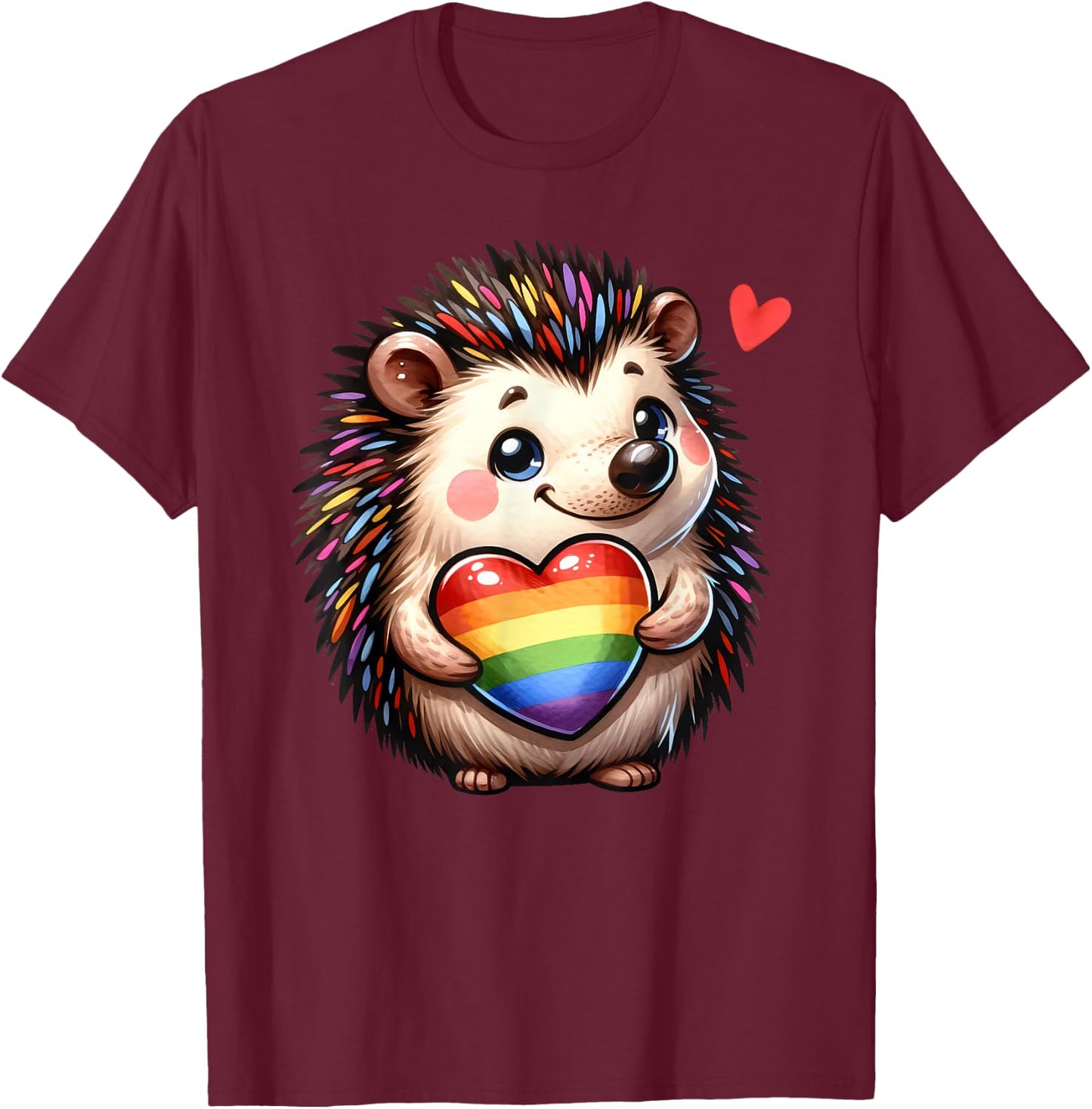 Gay Pride Hedgehog Heart Rainbow Flag LGBT Women Girls Kids T-Shirt - T-Shirt | Maroon