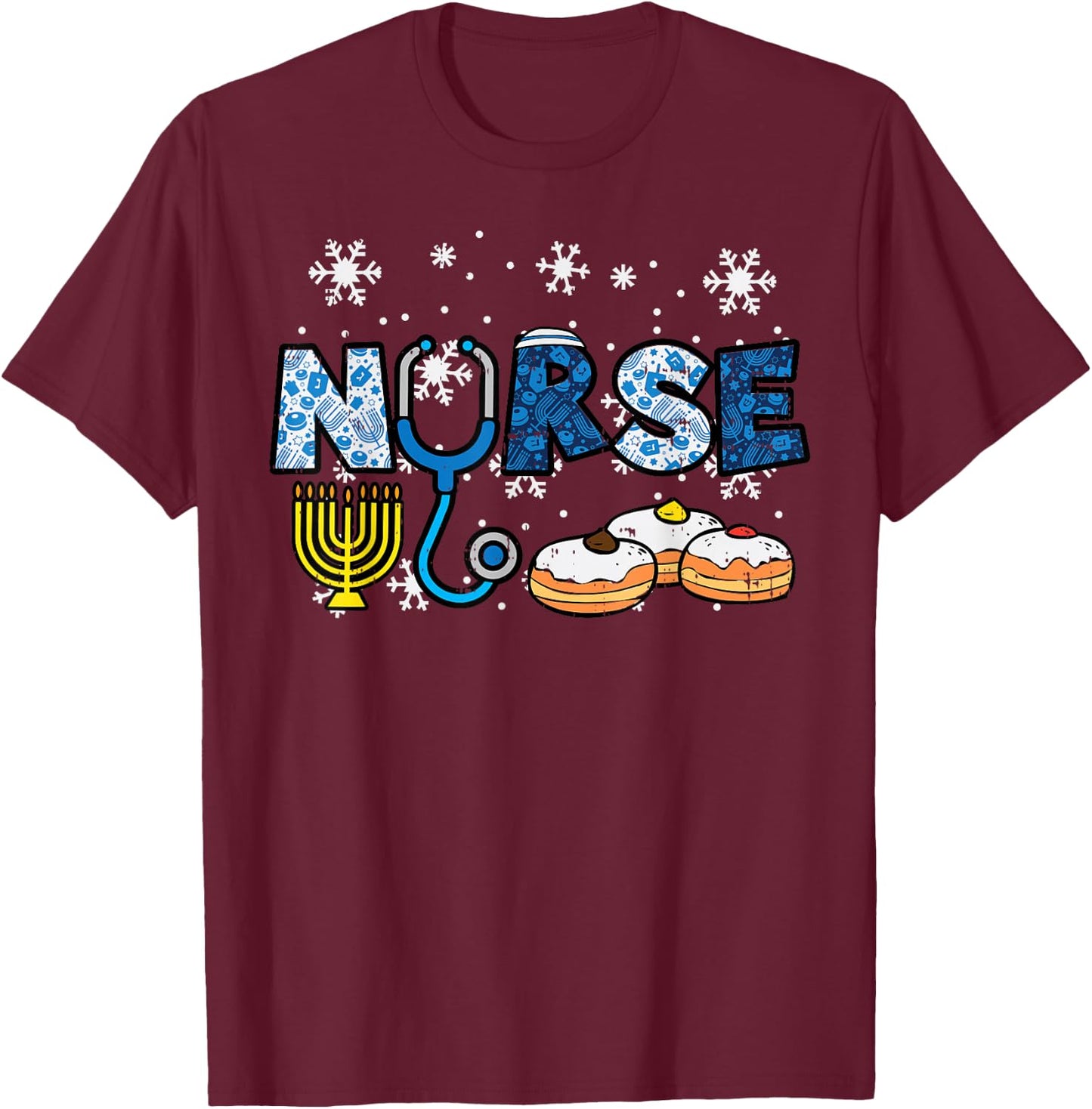 Hanukkah Nurse Chanukah Nursing Scrub Top Jewish RN Women T-Shirt - T-Shirt | Maroon