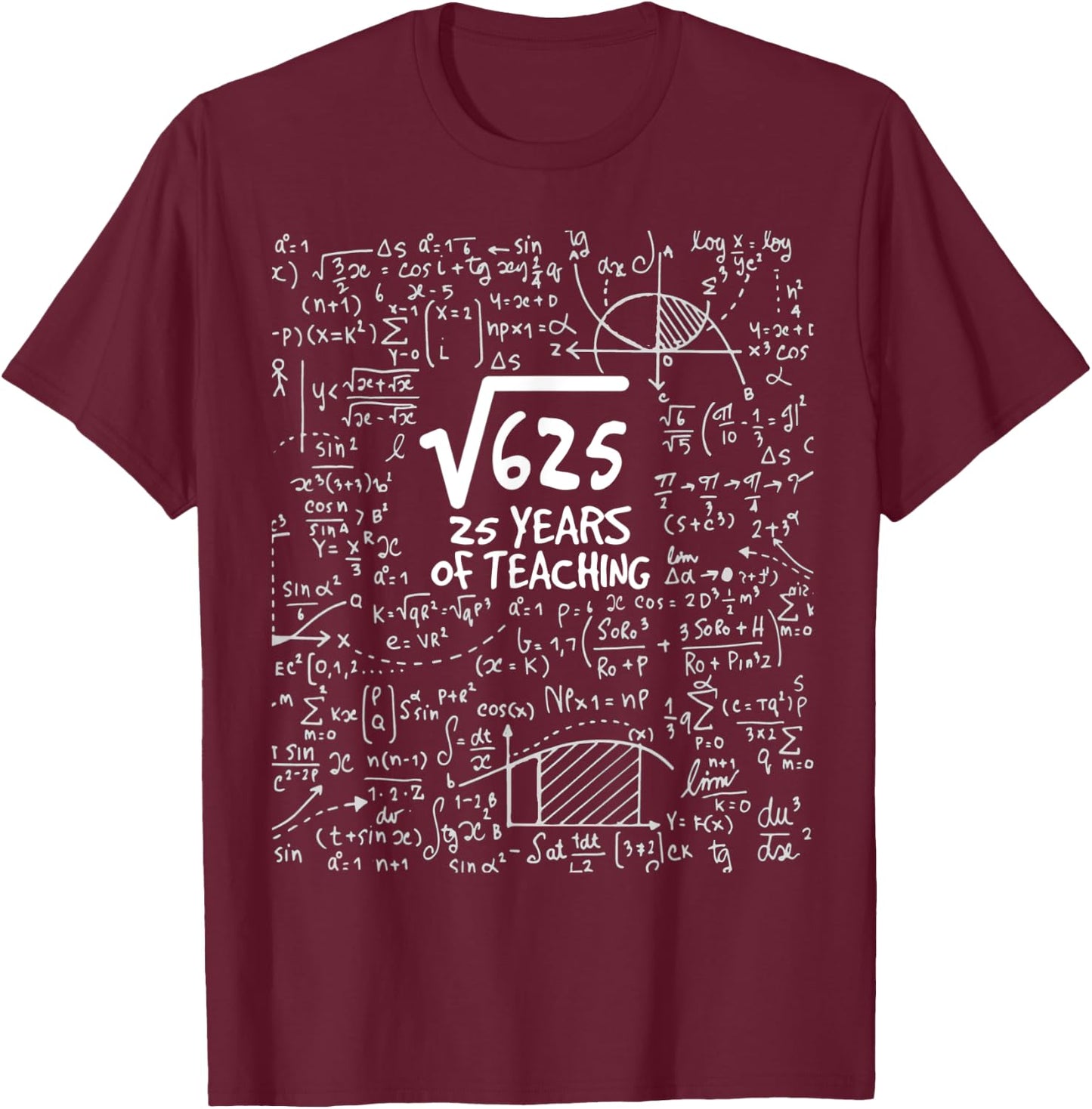 Teacher Gift Square Root of 625: 25 Years Of Teaching Women T-Shirt - T-Shirt | Maroon