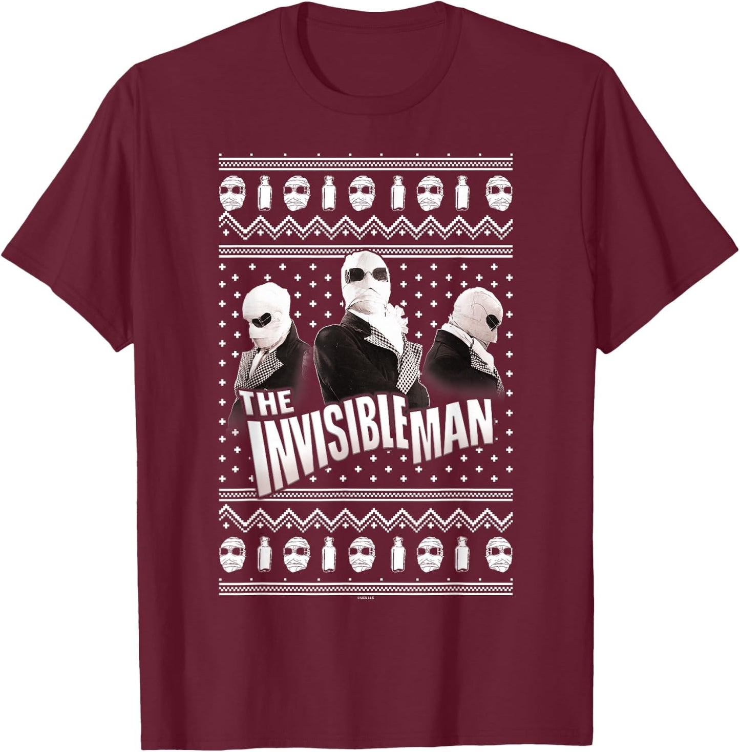 Universal Monsters Invisible Man Ugly Sweater T-Shirt - T-Shirt | Maroon