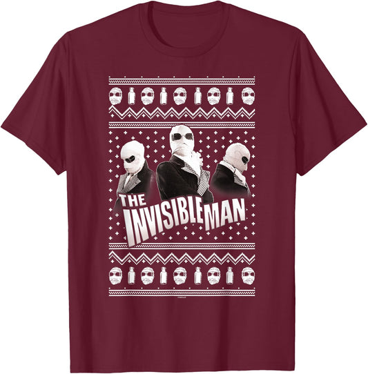 Universal Monsters Invisible Man Ugly Sweater T-Shirt - T-Shirt | Maroon