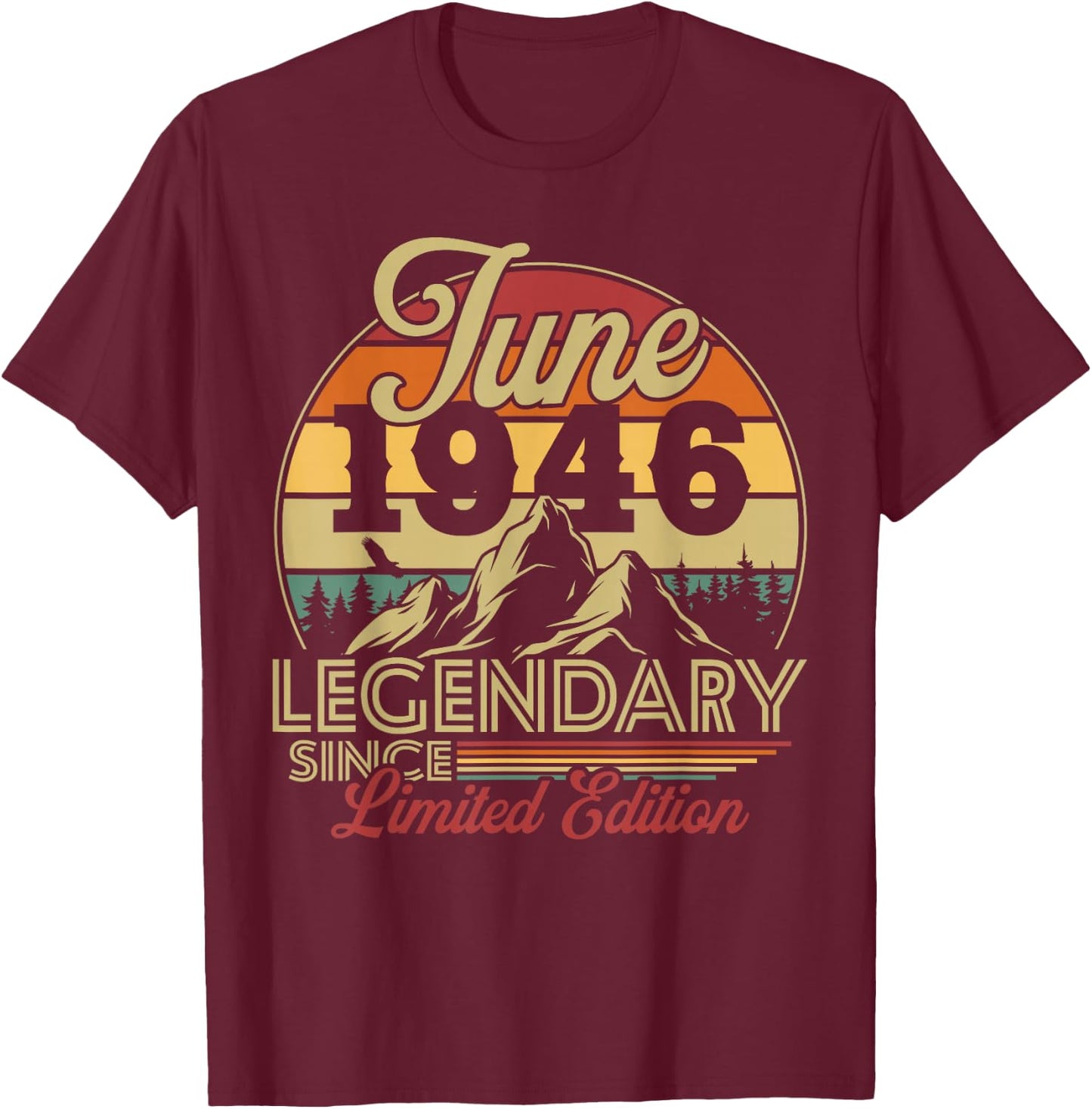 Vintage Cadeau d'anniversaire 80 Ans pour Né en Juin 1946 T-Shirt - T-Shirt | Maroon