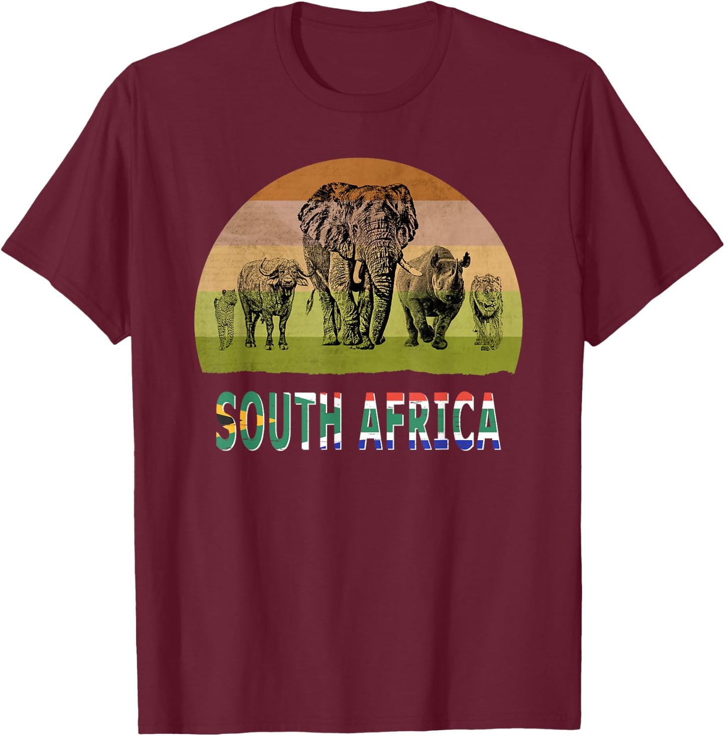 "Big Five" Retro Sunset Design for South Africa Safari T-Shirt - T-Shirt | Maroon