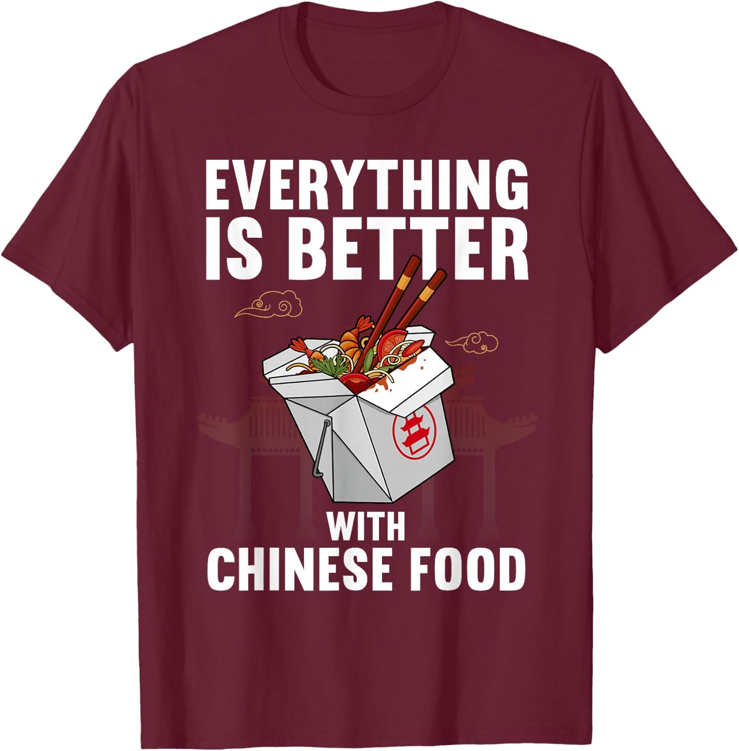 Chinese Food Art Women Chinese Food Take Out Lovers T-Shirt - T-Shirt | Maroon