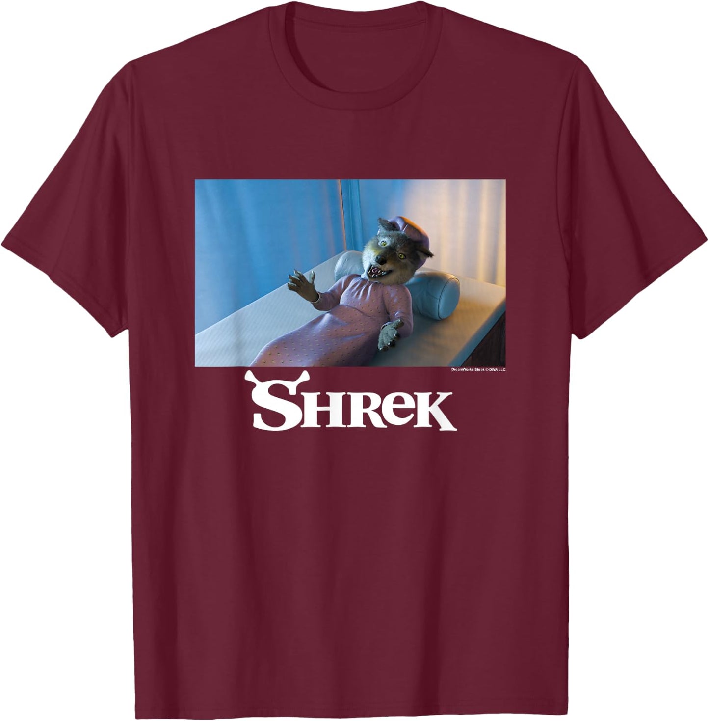 Shrek Iconic Wolf Bed Scene Big Chest Poster T-Shirt - T-Shirt | Maroon
