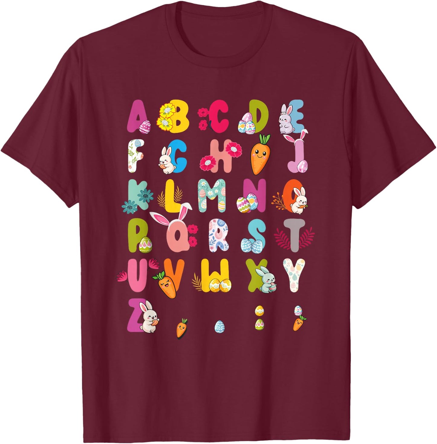 Easter Alphabet Easter Egg Easter Bunny 2025 Kids T-Shirt - T-Shirt | Maroon