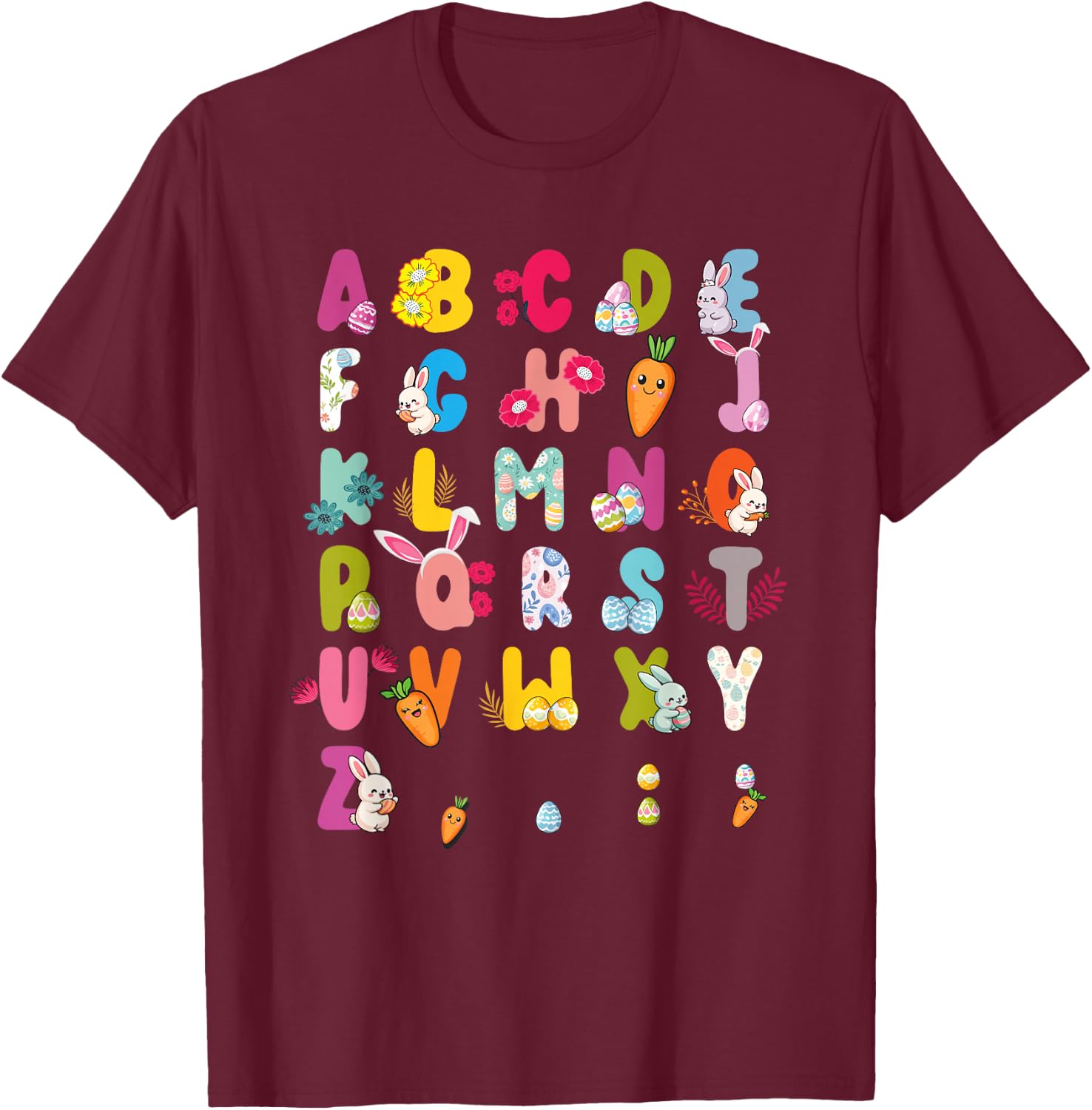 Easter Alphabet Easter Egg Easter Bunny 2025 Kids T-Shirt - T-Shirt | Maroon