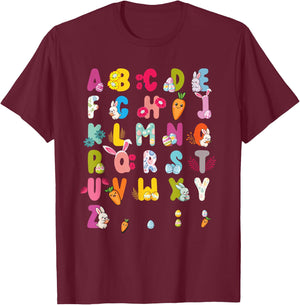 Easter Alphabet Easter Egg Easter Bunny 2025 Kids T-Shirt - T-Shirt | Maroon